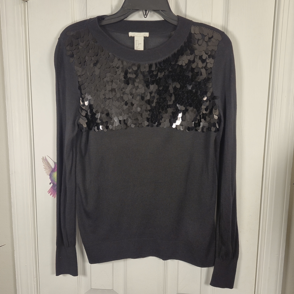 H&M Women's Black Sequin Embellished Knit Sweater Size S